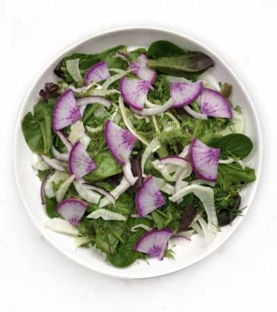 overhead view of fennel salad with purple radish by Chef Whitney Aronoff | Starseed Kitchen