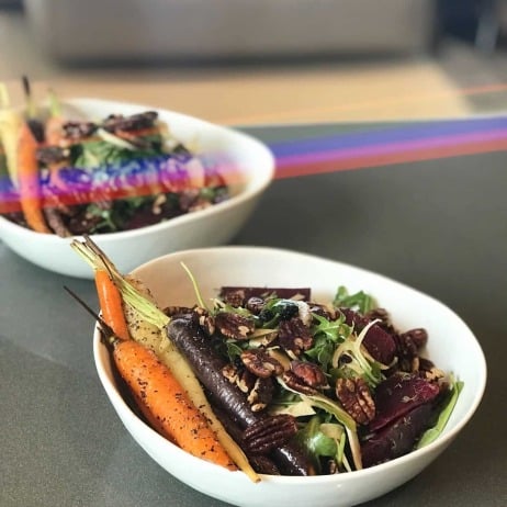 Spirit Salad - Balsamic marinated beet and arugula salad with slivered fennel, warm heirloom carrots and cinnamon toasted pecans - Chef Whitney Aronoff | Starseed Kitchen
