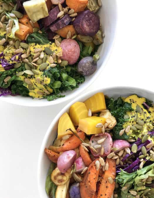 Colorful Buddha Bowl with Turmeric Tahini Dressing - Starseed Food