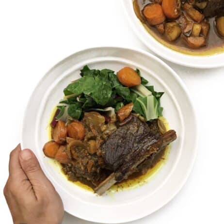 How to serve Moroccan Beef Short Ribs with carrots, parsnips and chard