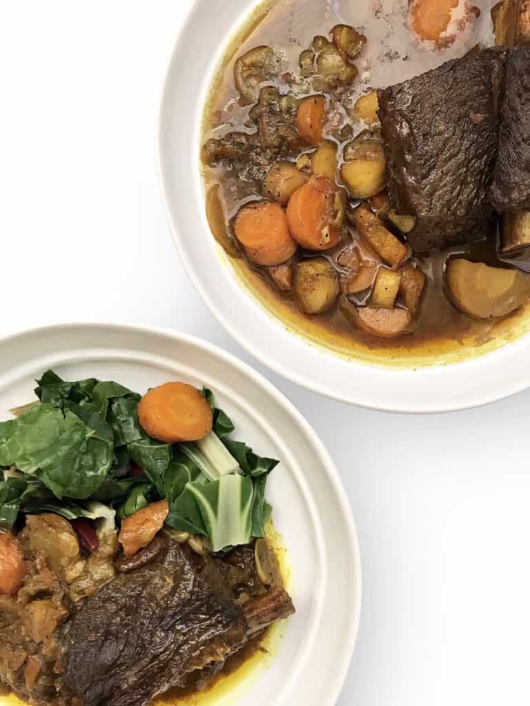 Slow Cooked Moroccan Beef Short Ribs in a turmeric, ginger and cinnamon sauce