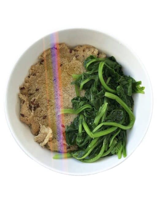 Savory Amaranth Breakfast Bowl Recipe with Spinach, Flax Seed, Olive Oil & Sea Salt