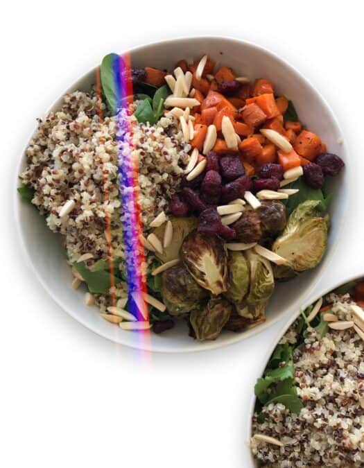 Roasted Vegetable Salad with Carrots, Brussels Sprouts, Quinoa & Dried Cranberries