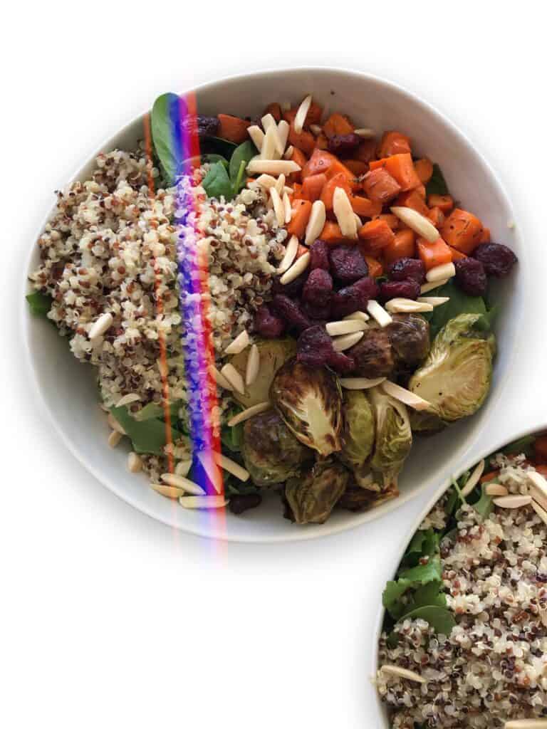 Roasted Vegetable Salad with Carrots, Brussels Sprouts, Quinoa & Dried Cranberries
