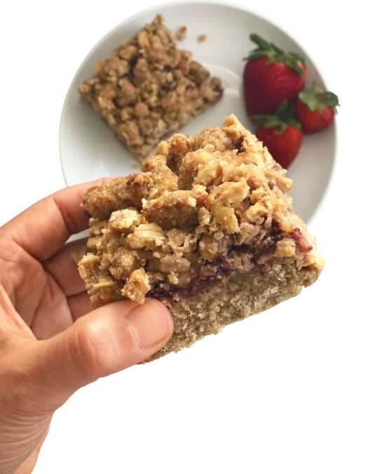 Healthy Low Sugar Oat Bars with Strawberry Jam