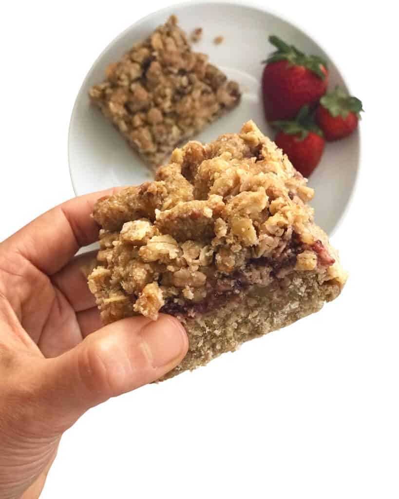 Healthy Low Sugar Oat Bars with Strawberry Jam