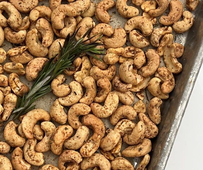 Roasted Cashews with Starseed Kitchen 11 Magic Herbs & Spices and rosemary