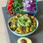 Golden Turmeric Adobo Tofu Cubes on salad