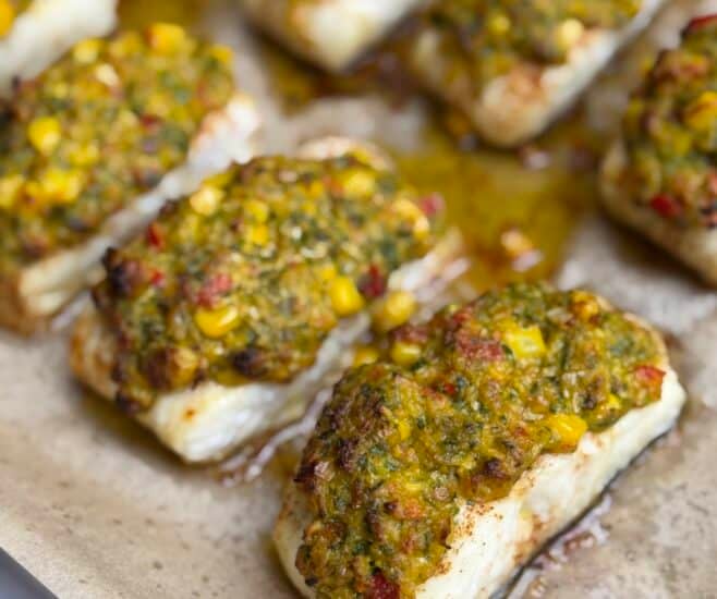 Corn crusted baked halibut recipe
