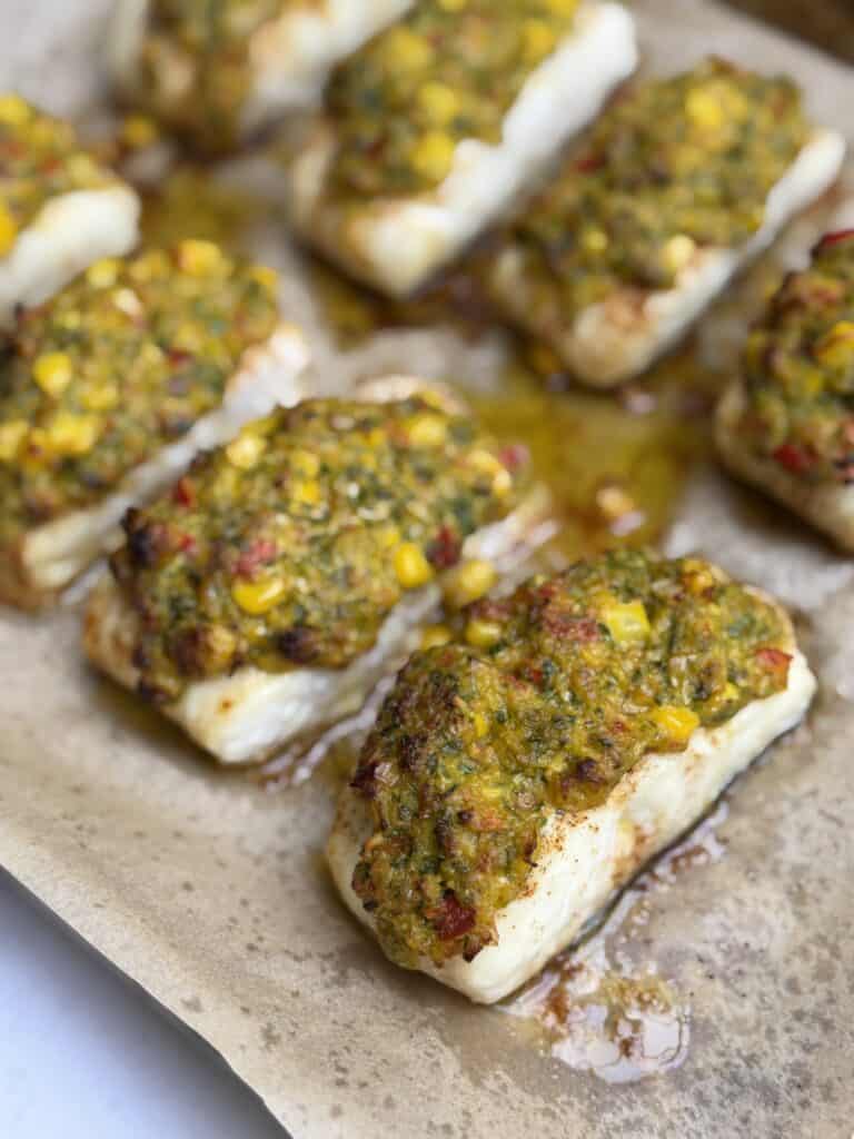 Corn crusted baked halibut recipe